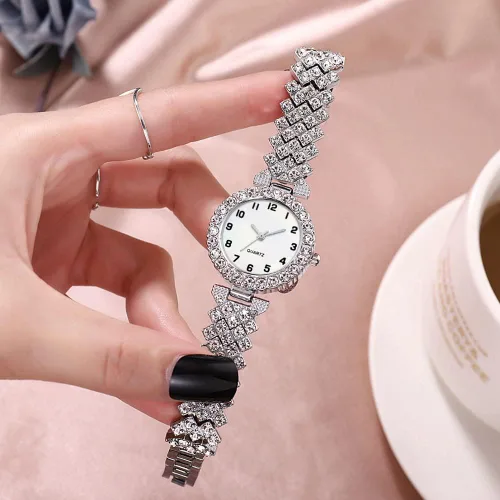 Vista 4 de Relojes de pulsera de lujo para mujer, reloj de pulsera de diamante, reloj de cuarzo casual de moda para mujer