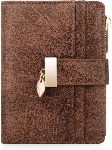 Vista 21 de Billetera pequeña para mujer, plegable, de piel suave, tarjetero con ventana de identificación, con cremallera, bolsillo para monedas, carteras