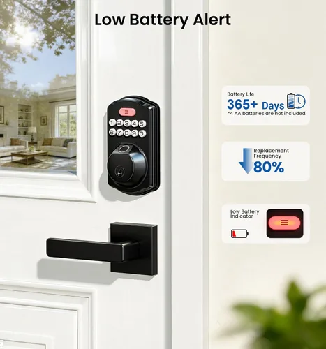 Vista 12 de Veise KS02A - Cerradura de puerta de entrada sin llave de huellas dactilares, bloqueo automático, cerrojo electrónico para puerta delantera Negro