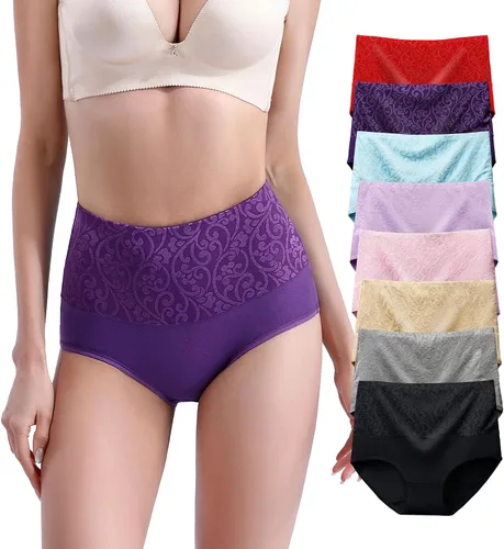 Vista 7 de youlehe Ropa interior de algodón para mujer, de cintura alta, cobertura completa, suave, transpirable