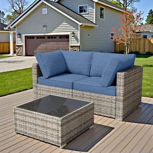 Vista 16 de HOOOWOOO Patio Sectional Furniture Set,2 Piece Couch Set with 2 Matching Armless Chairs(Beige)