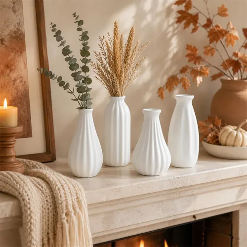Vista 8 de Jarrón de cerámica blanca para decoración de mesa: jarrones pequeños de NUPTIO para flores, centro de mesa, decoración de mesa para Navidad, hogar