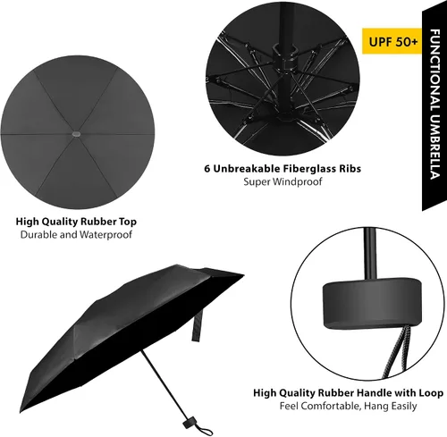 Vista 3 de Xiuying Feng Mini paraguas para viajes, paraguas pequeño para bolso con funda para sol y lluvia, paraguas con protección UV, paraguas ligero