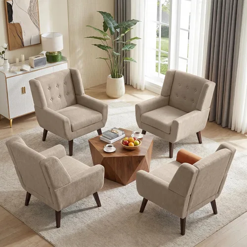 Vista 27 de HUIMO Silla de Acento para Sala de Estar, Sillón Tapizado con Botones Capitoné, Sillas de Sofá de Tela de Lino para Dormitorio, Sala de Estar, Silla
