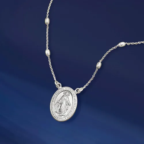 Vista 9 de Ross-Simons Italian Sterling Silver Miraculous Medal Bead Station Necklace