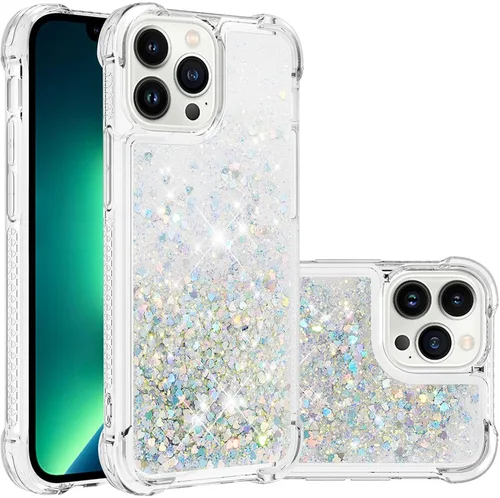 Vista 7 de LEMAXELERS Funda para iPhone 15 de 6.1 pulgadas, Bling Glitter Liquid Clear Case Flotante Arenas movedizas a prueba de golpes Funda protectora