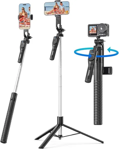 Vista 10 de ORICO Trípode de teléfono de 69 pulgadas, trípode para selfie stick para iPhone con control remoto inalámbrico, soporte giratorio de 360°