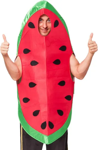 Vista 4 de EraSpooky Disfraces de sandía de Halloween para hombre, disfraz de fiesta de comida