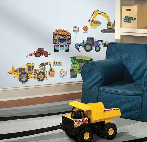 Vista 2 de RoomMates SPD0003SCS - Calcomanías de pared para vehículos de construcción con límite de velocidad, multi 10 x 18 pulgadas
