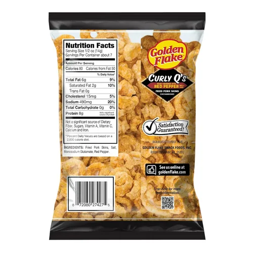 Vista 2 de Golden Flake Pimienta roja rizada Q pieles de cerdo 3.5oz/ 3pk