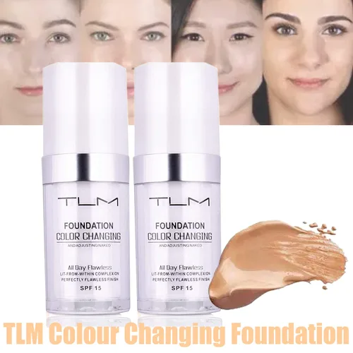 Vista 2 de Base de maquillaje que cambia de color TLM, 2 unidades, 1.0 fl oz, cobertura completa, base líquida impecable, cubierta líquida para la cara