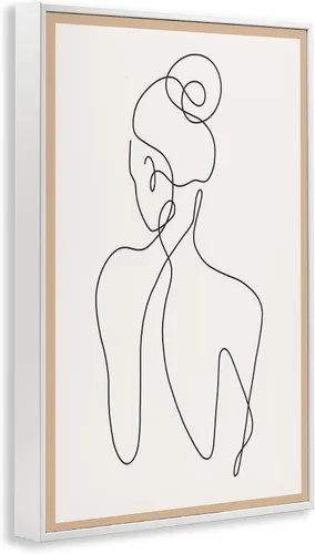 Vista 2 de Stupell Industries Dibujo de línea de mujer minimalista con marco blanco Giclée, diseño de LSR Creative Studio, 12 x 18 Blanco costero (Texturado)