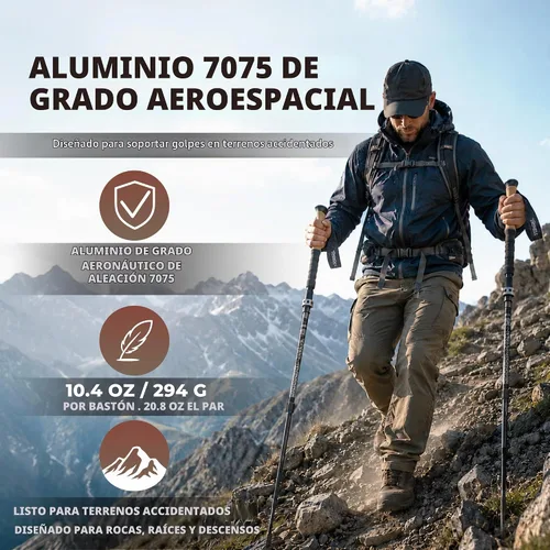 Vista 5 de Trekology Trek-Z Hiking Trekking Poles, Walking Stick for Men, Women, 2pc Corcho Negro