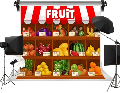 Vista 8 de Fondo de supermercado de frutas Exposición de frutas de verano Temporada de cosecha Uvas de fresas Fondo de cabina de fotos Fondo de decoración