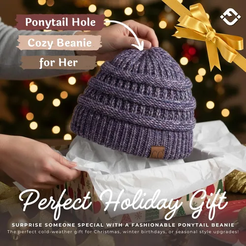 Vista 5 de Funky Junque - Gorro para mujer con ranura para cola de caballo