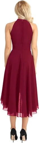 Vista 2 de TiaoBug Vestido de dama de honor sin mangas con cuello halter hasta la rodilla para mujer