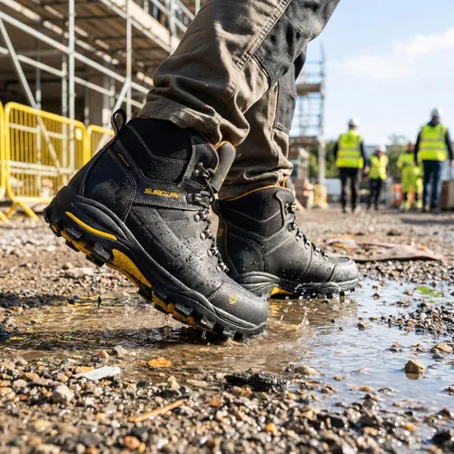Vista 3 de SUREWAY Botas de trabajo de cuero impermeables de acero y punta suave para hombre de 6 pulgadas