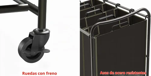 Vista 7 de Simple Houseware - Carrito rodante clasificador de ropa sucia con 4 bolsas, color marrón Bolsas extraíbles y ruedas con cerradura