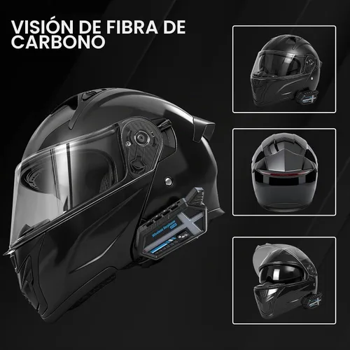 Vista 4 de Cascos modulares Bluetooth para motocicleta con luces traseras, aprobado por DOT, casco de motocicleta de doble visera, con altavoces duales