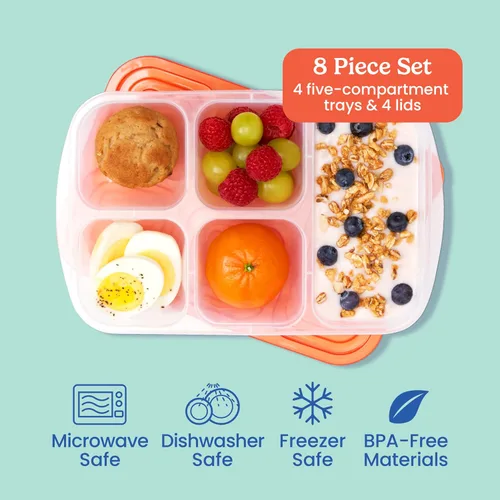 Vista 3 de Bentgo Easyboxes - Contenedores de alimentos reutilizables de 5 compartimentos, juego de 8 piezas, 4 bandejas y 4 tapas, almacenamiento de alimentos