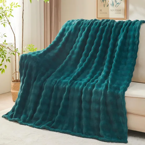 Vista 13 de NEWCOSPLAY Manta para Sofá Aqua Súper Suave de Franela Polar 3D Burbuja Ligera Manta de Cama para Uso en Todas las Estaciones (Aqua, Throw(50"x60"))