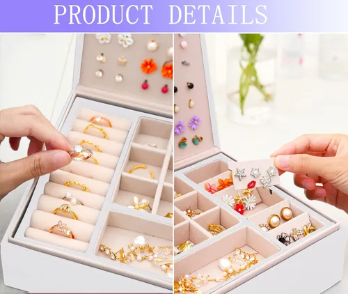 Vista 5 de Joyero para aretes para niñas, collares, anillos, caja organizadora de aretes para niñas, caja organizadora de aretes, caja organizadora de joyas