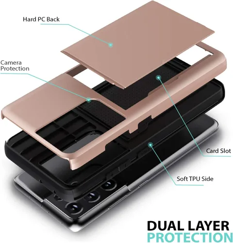 Vista 3 de ZUSLAB Funda tipo cartera compatible con Samsung Galaxy S21 Ultra 5G, con tarjetero y a prueba de golpes, antiarañazos, compatible con Samsung Oro