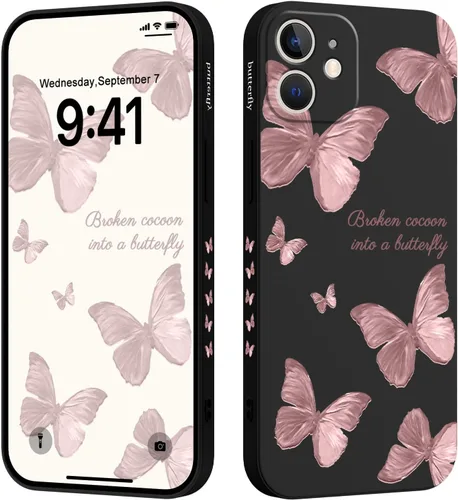 Vista 12 de LEECG Funda para iPhone 12 Pro Max, diseño creativo con estampado floral de mariposa de astronauta, funda de teléfono antiarañazos, forro