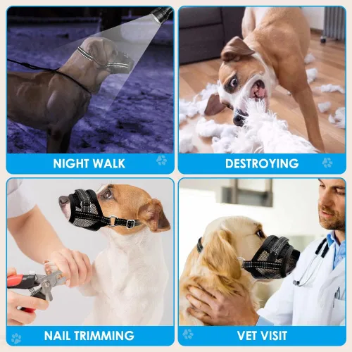 Vista 5 de SlowTon Bozal para perros – Protector bucal de malla suave para perros pequeños, medianos y grandes, Chihuahua, Husky Labrador Retriever, bucle