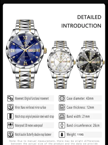 Vista 5 de Gosasa Luxury Men's and Women's Business Diamond Stainless Steel Waterproof Roman Numeral Analog Quartz Watch with Day-Date Calendar, Gold and