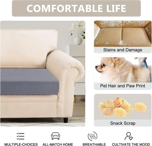 Vista 4 de SearchI Fundas de Cojín Elásticas de Jacquard para Sofá, Fundas de Cojín de Repuesto, Fundas Deslizables, Funda Elástica para Asiento de Sofá