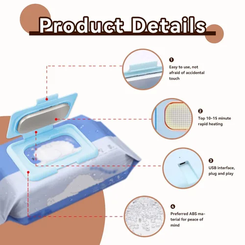 Vista 5 de Calentador de toallitas para bebés, temperatura constante de calentamiento uniforme, calentador portátil de toallitas húmedas USB para bebés