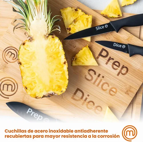Vista 5 de MasterChef Juego de 3 cuchillos de cocina, juego de cuchillos pequeños para cocinar en casa, RV o campamento, corte extra afilado, cuchillas