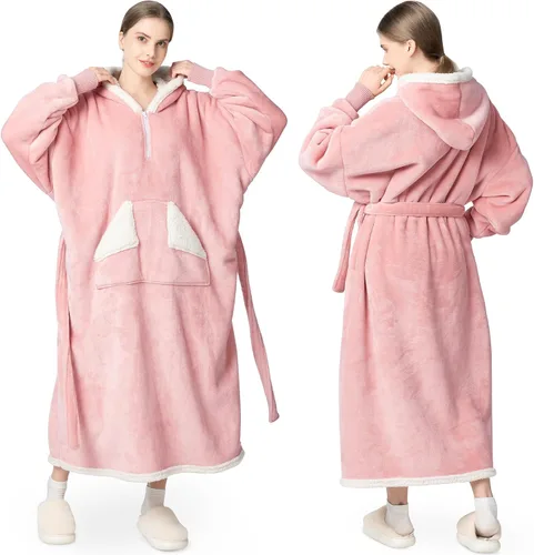 Vista 8 de Touchat - Manta con capucha portátil, sudadera con capucha de forro polar sherpa de gran tamaño con bolsillo gigante y mangas para adulto, regalo