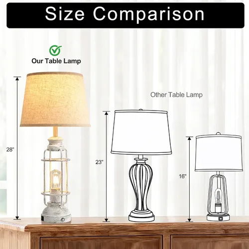 Vista 3 de Juego de 2 lámparas de mesa de 28" para sala de estar, lámparas táctiles regulables de 3 vías con puertos USB A+C, lámparas de mesa estilo granja