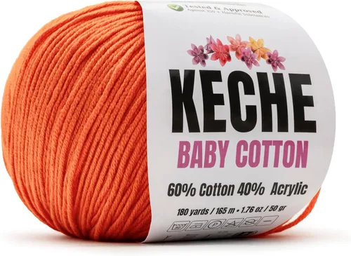 Vista 13 de Keche Hilo de Algodón, 60% Algodón 40% Hilo Acrílico, Hilo de Algodón Suave para Crochet y Tejer, Hilo Amigurumi 1 Madeja/Bola 1.76 Oz (50g) / 180