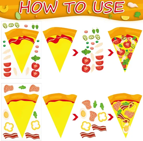 Vista 3 de Zonon 48 hojas de calcomanías de pizza para niños, regalos de fiesta de cumpleaños, pizza, manualidades, planeta, fiesta, juegos, decoración, crea