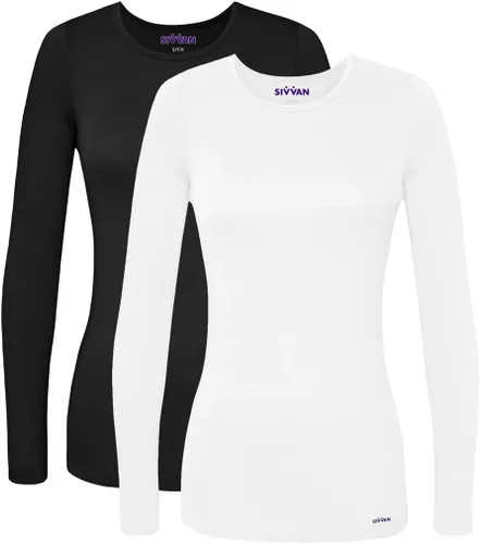 Vista 11 de Sivvan Scrubs for Women - Long Sleeve Comfort Underscrub Tee 2-Pack Negro