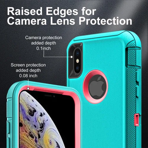 Vista 3 de YKHJKLEC Funda para iPhone X/iPhone Xs, grado militar 3 en 1, resistente a los golpes, a prueba de caídas, polvo con 2 protectores de pantalla