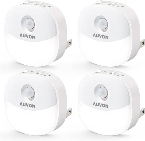 Vista 9 de AUVON Luz nocturna enchufable con sensor de movimiento y sensor de atardecer a amanecer, mini luz nocturna LED blanca cálida con brillo ajustable