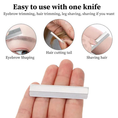 Vista 5 de 50 cuchillas de afeitar de un solo filo, repuestos de cuchillas de afeitar rectas de acero inoxidable, cuchillas de pelo facial para mujeres