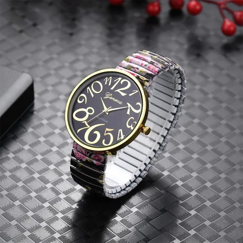 Vista 3 de Avaner Reloj de pulsera con correa elástica, reloj analógico de cuarzo con números grandes, reloj de pulsera impreso para mujer