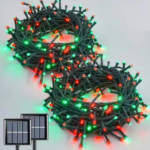 Vista 16 de QITONG Paquete de 2 luces solares azules y blancas de Navidad, cada cadena de 200 luces LED solares de 66 pies para exteriores, impermeable, 8 modos