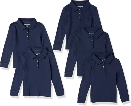 Vista 8 de Amazon Essentials - Polos de manga larga con tejido de doble punto para niñas y niñas pequeñas, paquete múltiple Paquete de 5 negro