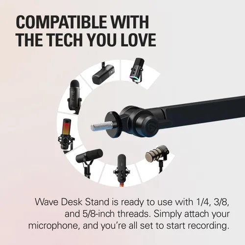 Vista 3 de Elgato Wave Desk Stand - Brazo de montaje ajustable para micrófonos, Works, HyperX, Rode, Fifine, Shure y más micrófonos, Compatible con rosca