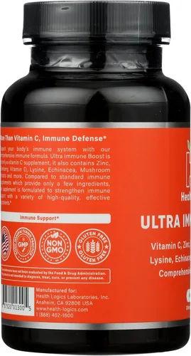 Vista 4 de Health Logics Fortify! Cápsulas con vitamina C, zinc, saúco, vitamina D, lisina, equinácea y extractos de hongos para un potente apoyo inmunológico