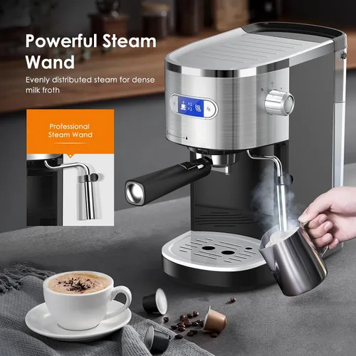 Vista 12 de COWSAR Máquina de café expreso comercial de 20 bares, cafetera compacta con espumador de leche, máquinas de café Expresso con tanque de agua
