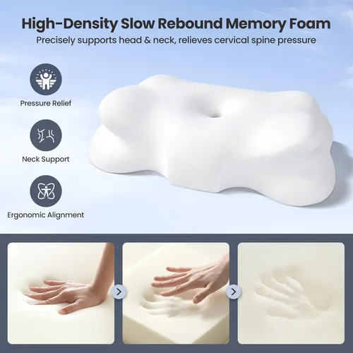 Vista 5 de Almohada cervical para el cuello para dormir, almohadas refrescantes de espuma viscoelástica para la espalda, funda de almohada transpirable lavable
