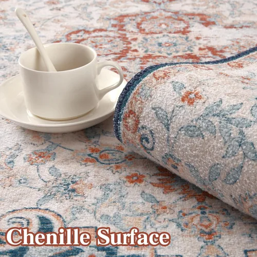 Vista 5 de Fashionwu Bodered Rug - Alfombra floral vintage de 8 x 10 pies, lavable a máquina, no desprende pelo, antideslizante, para oficina, patio, comedor
