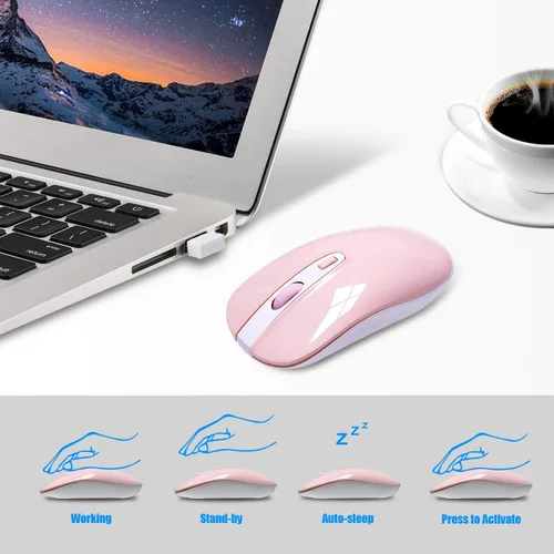 Vista 4 de Cimetech - Juego de teclado y mouse inalámbricos compacto de tamaño completo 2.4G, diseño ultradelgado y elegante para Windows, computadora, Rosa
